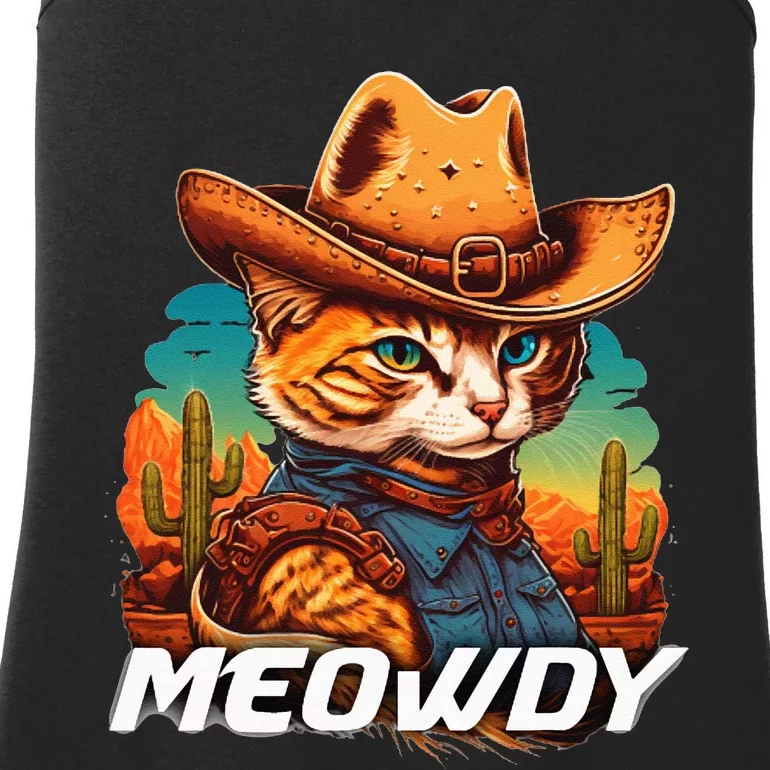 Funny Mashup Meowdy Cat Cowboy Hat Country Lover Ladies Essential Tank