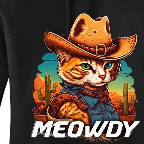 Funny Mashup Meowdy Cat Cowboy Hat Country Lover Women's Pullover Hoodie