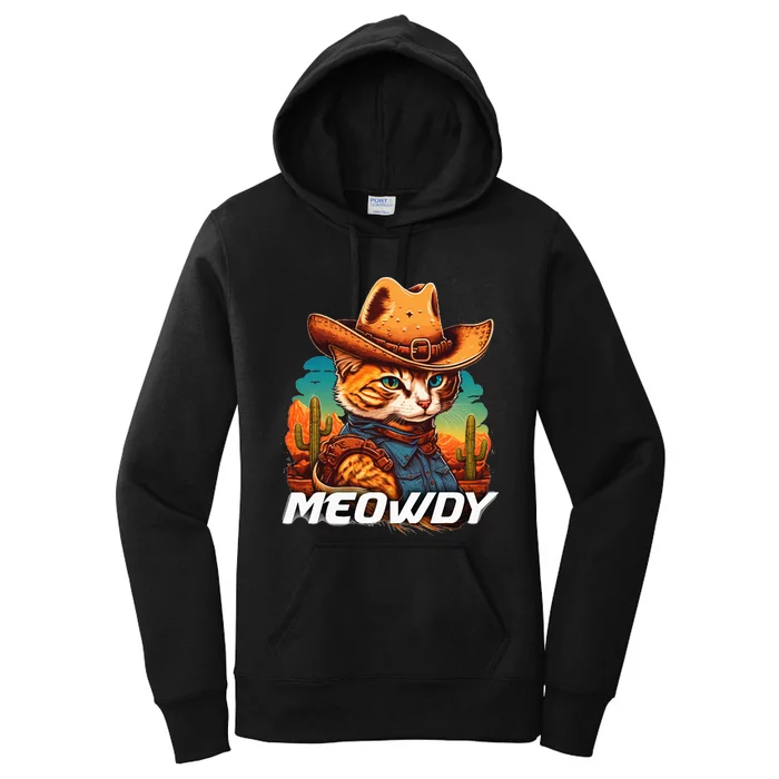 Funny Mashup Meowdy Cat Cowboy Hat Country Lover Women's Pullover Hoodie