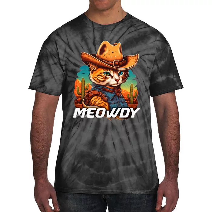 Funny Mashup Meowdy Cat Cowboy Hat Country Lover Tie-Dye T-Shirt