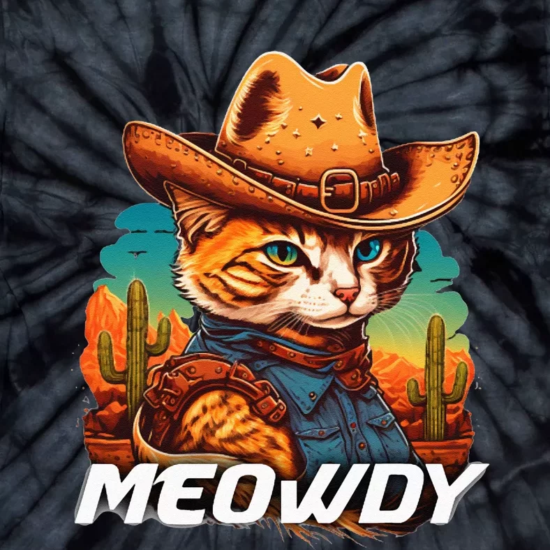 Funny Mashup Meowdy Cat Cowboy Hat Country Lover Tie-Dye T-Shirt