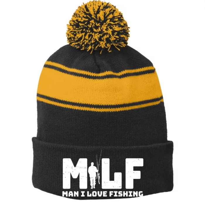 Funny MILF Man I Love Fishing Stripe Pom Pom Beanie