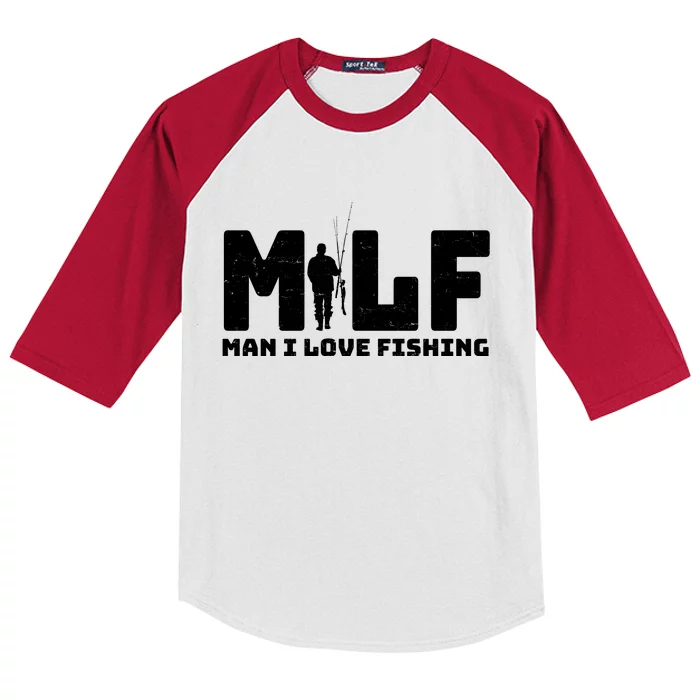 Funny MILF Man I Love Fishing Kids Colorblock Raglan Jersey