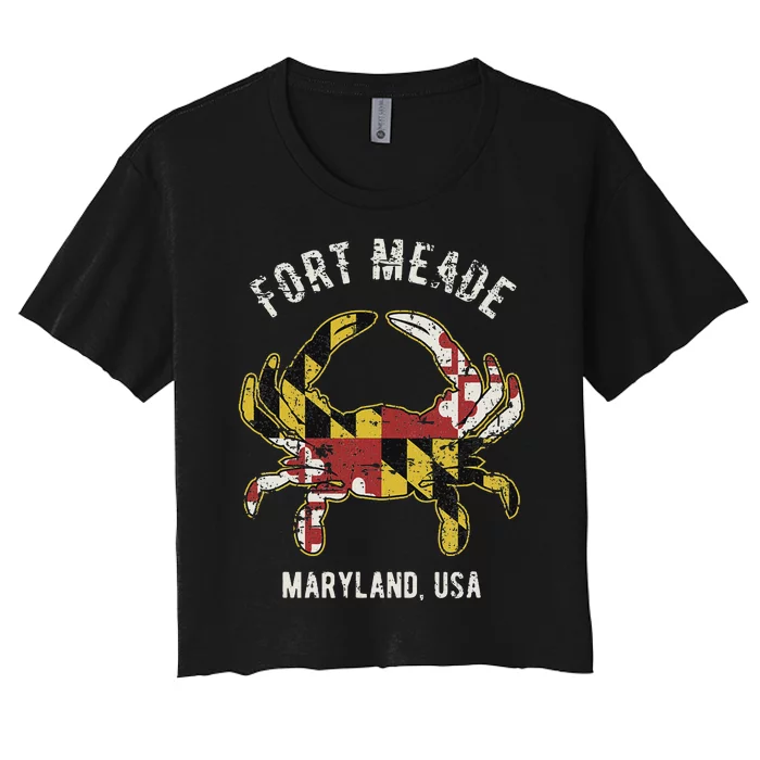 Fort Meade Maryland Usa Crab Vintage Distressed Style Design Women's Crop Top Tee