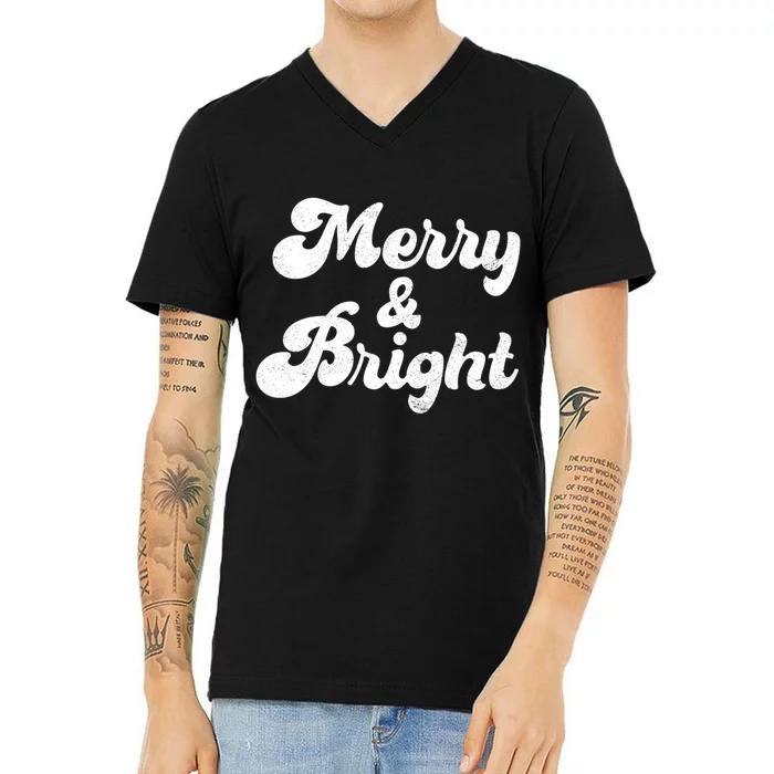 Family Matching Merry And Bright Christmas Top Vneck V-Neck T-Shirt