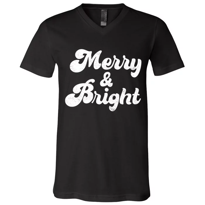 Family Matching Merry And Bright Christmas Top Vneck V-Neck T-Shirt