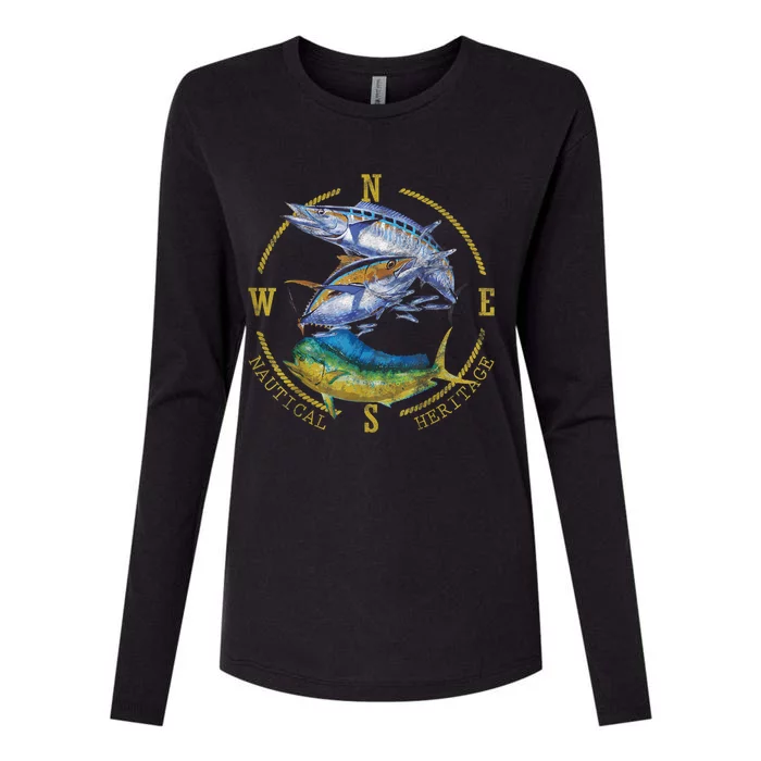 Fish Mahi Mahi Tuna Kingfish Nautical Heritage Fishing Gift Womens Cotton Relaxed Long Sleeve T-Shirt