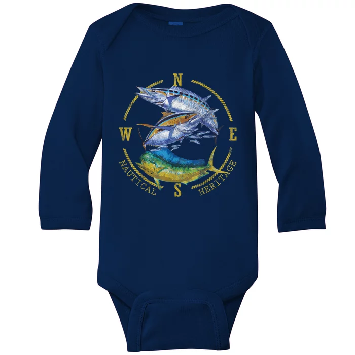 Fish Mahi Mahi Tuna Kingfish Nautical Heritage Fishing Gift Baby Long Sleeve Bodysuit