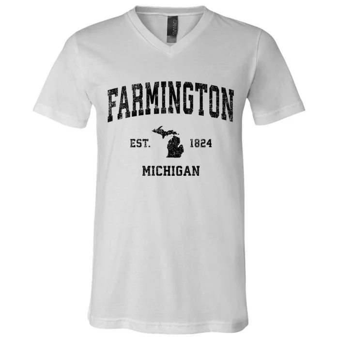 Farmington Michigan Mi Vintage Established Athletic Sports Design V-Neck T-Shirt