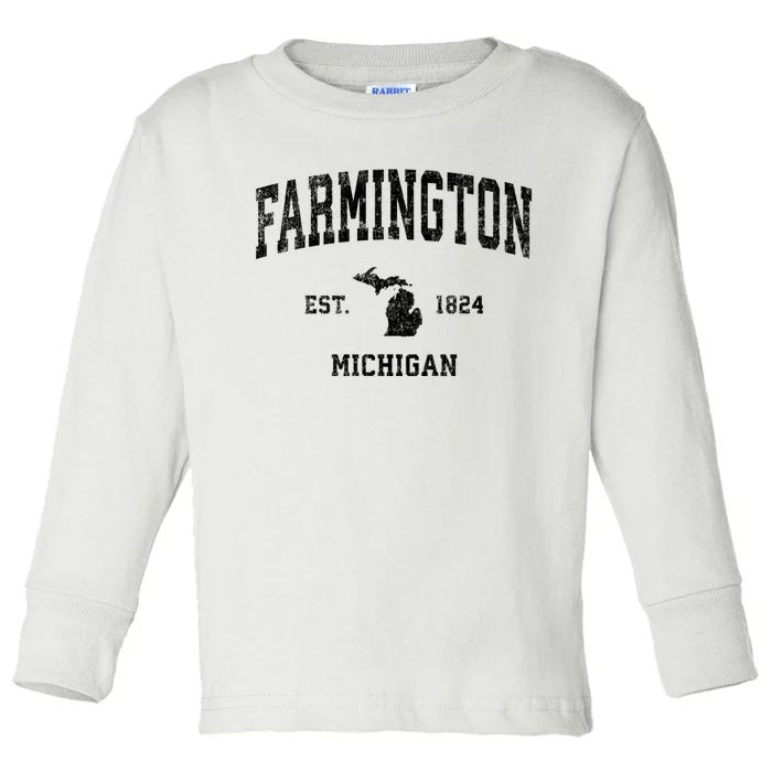 Farmington Michigan Mi Vintage Established Athletic Sports Design Toddler Long Sleeve Shirt