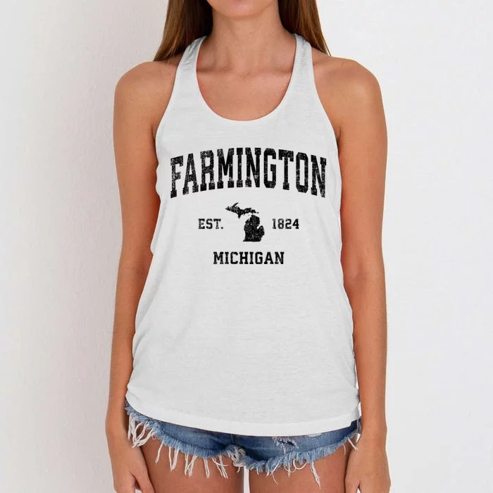 Farmington Michigan Mi Vintage Established Athletic Sports Design Women's Knotted Racerback Tank