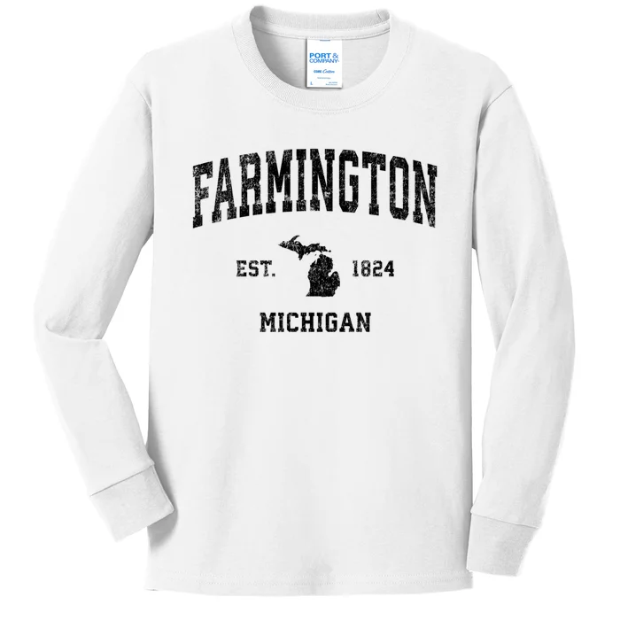 Farmington Michigan Mi Vintage Established Athletic Sports Design Kids Long Sleeve Shirt