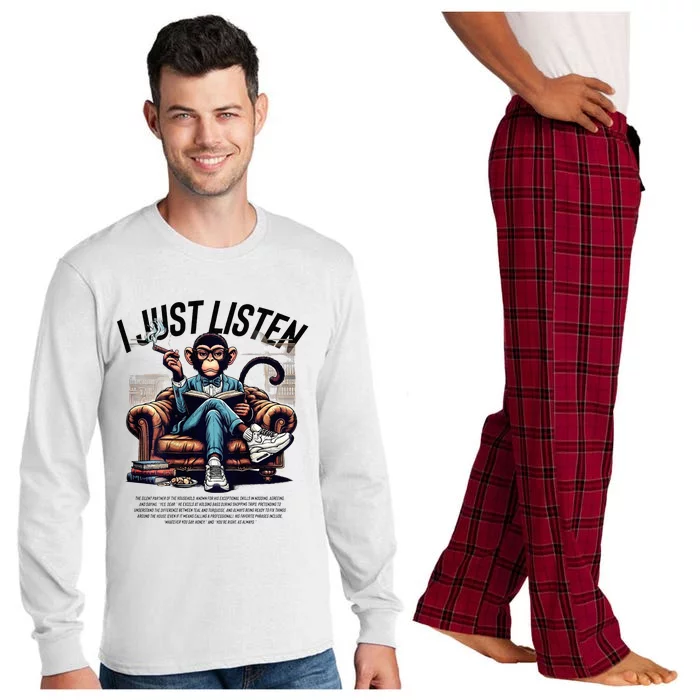 Funny Monkeys Matching Couple I’M The Boss & I Just Listen Long Sleeve Pajama Set