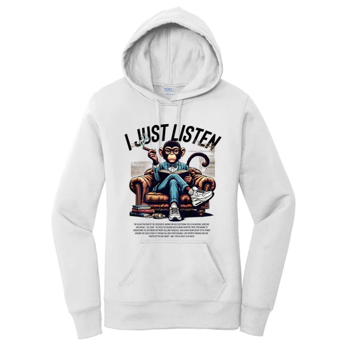 Funny Monkeys Matching Couple I’M The Boss & I Just Listen Women's Pullover Hoodie