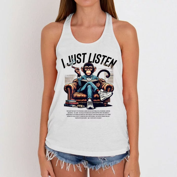 Funny Monkeys Matching Couple I’M The Boss & I Just Listen Women's Knotted Racerback Tank