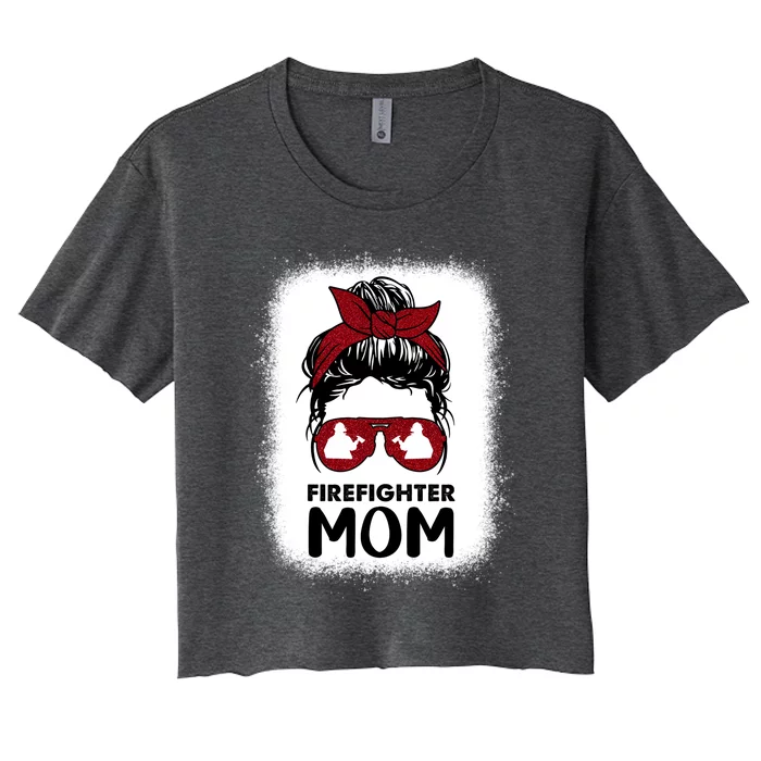 Firefighter Mom Mama Bleached Messy Bun Us Fire Son Funny Funny Gift Women's Crop Top Tee