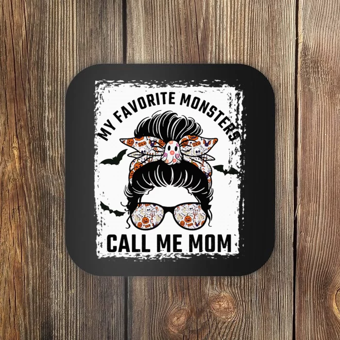 Favorite Monsters Mom Messy Bun Halloween Costume Coaster