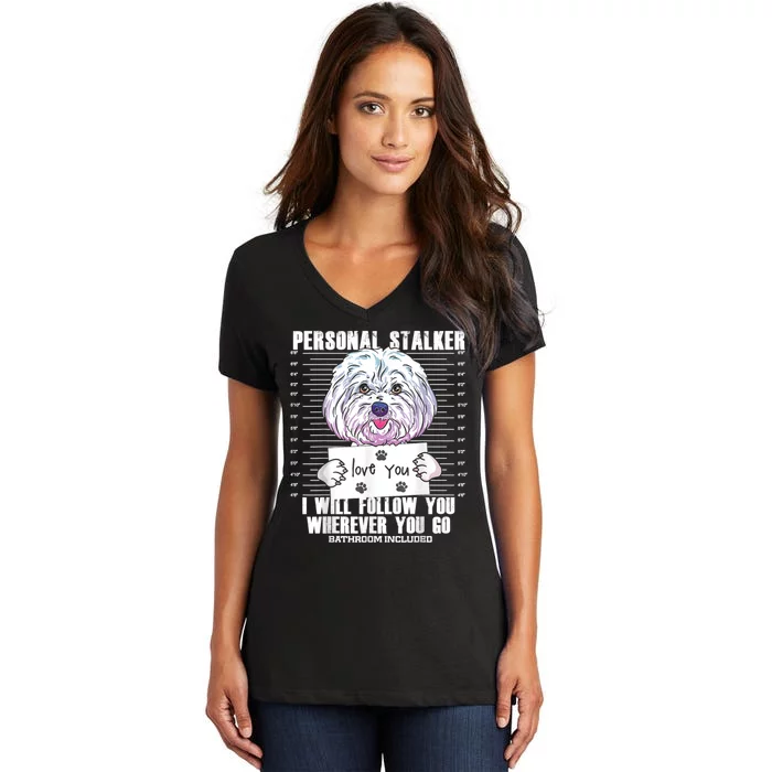 Funny Maltese Malshi Dog Lover Quote Women's V-Neck T-Shirt