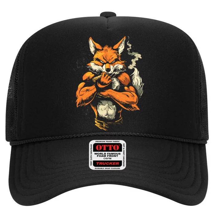 Fox Mean Muscular Fox Smoking Fox Cigar Fox High Crown Mesh Trucker Hat