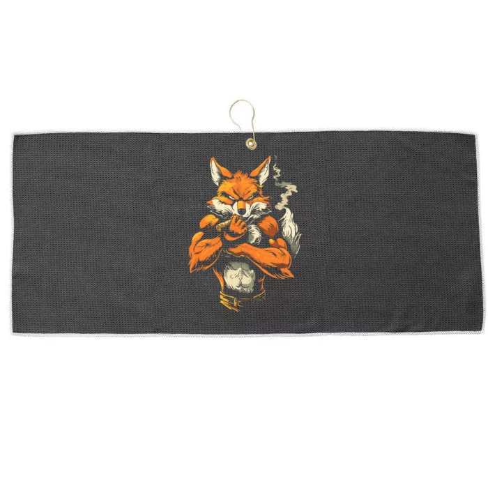 Fox Mean Muscular Fox Smoking Fox Cigar Fox Large Microfiber Waffle Golf Towel