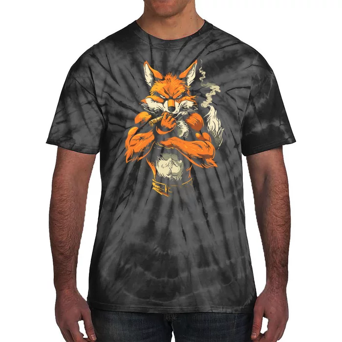 Fox Mean Muscular Fox Smoking Fox Cigar Fox Tie-Dye T-Shirt