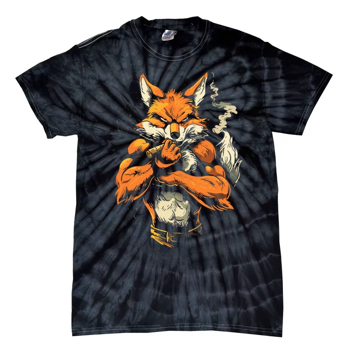 Fox Mean Muscular Fox Smoking Fox Cigar Fox Tie-Dye T-Shirt