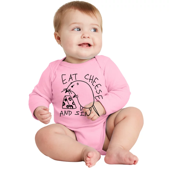 Funny Mouse Meme Eat Cheese And Sin Rat Gift Baby Long Sleeve Bodysuit