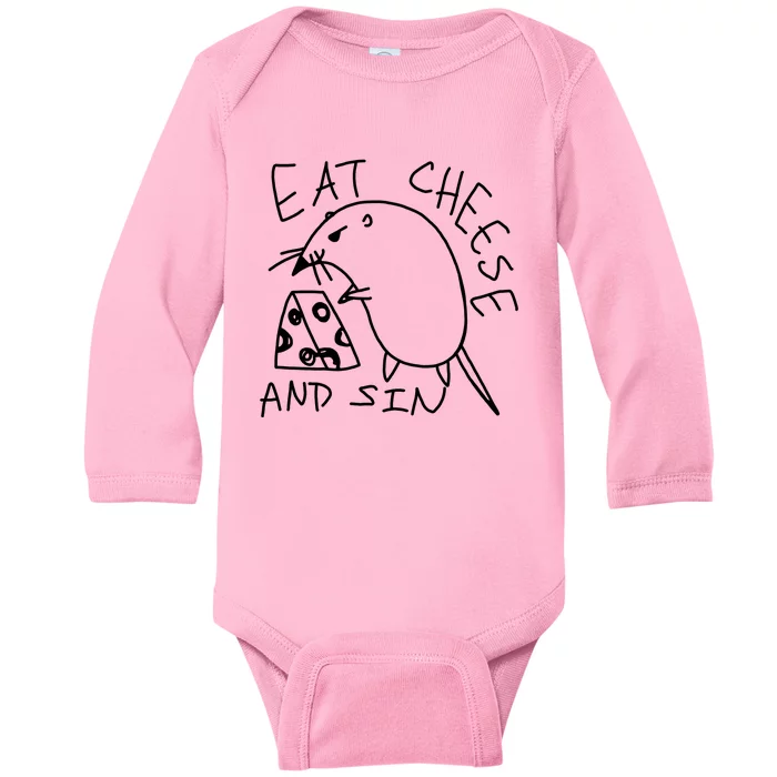 Funny Mouse Meme Eat Cheese And Sin Rat Gift Baby Long Sleeve Bodysuit