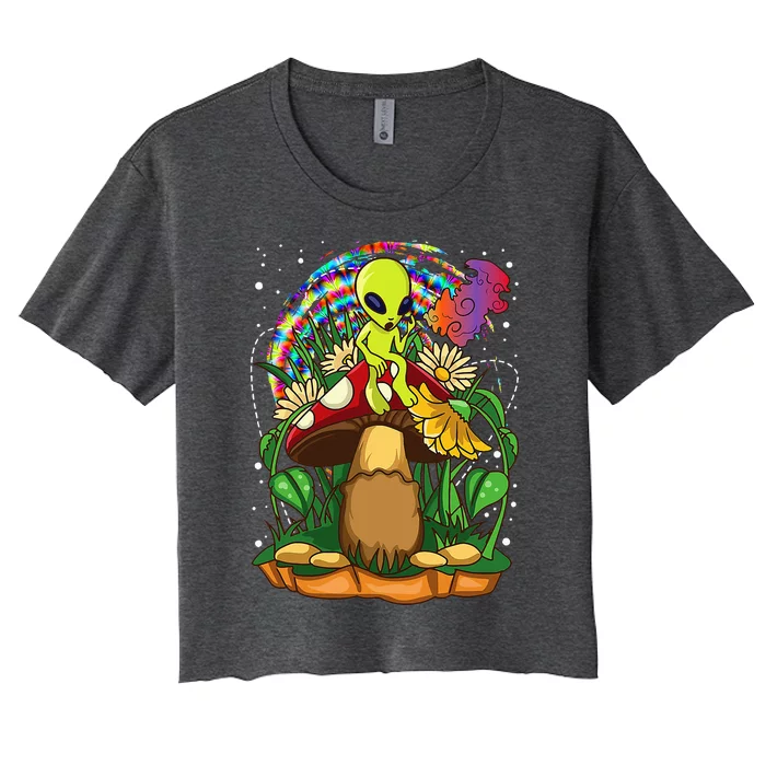 Funny Magic Mushroom Alien Trippy Shroom LSD Weed Acid Trip Women's Crop Top Tee