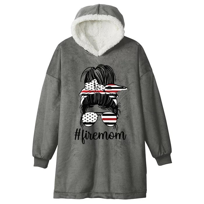 Firefighter Mom Messy Bun Fire Mom Mother Thin Red Line Hooded Wearable Blanket