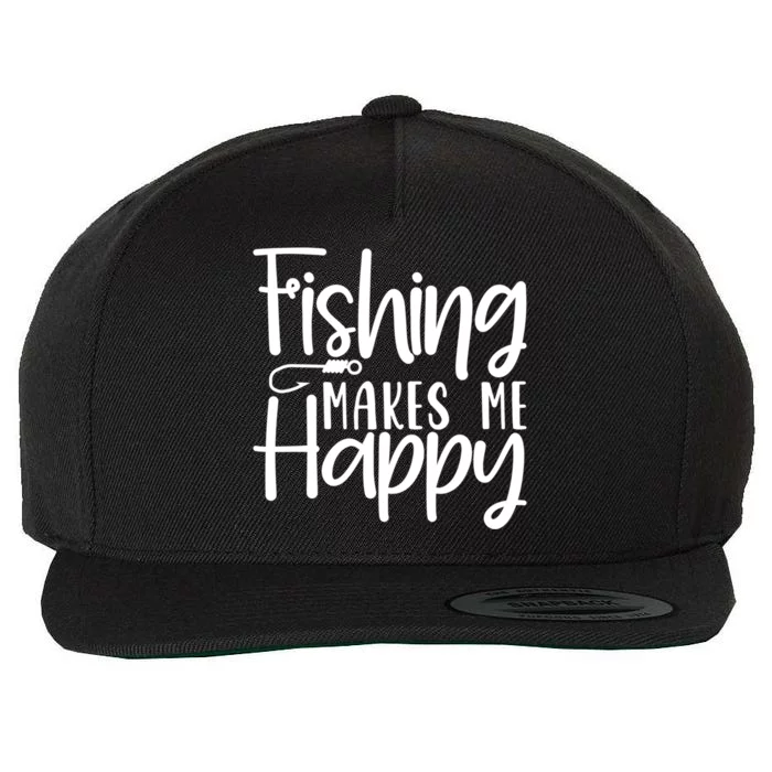 Fishing Makes Me Happy Fishing Hook Perfect Fishing Gift Wool Snapback Cap