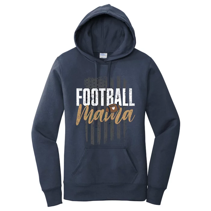 Football Mama Mom Football Leopard Vintage American Flag Gift Women's Pullover Hoodie