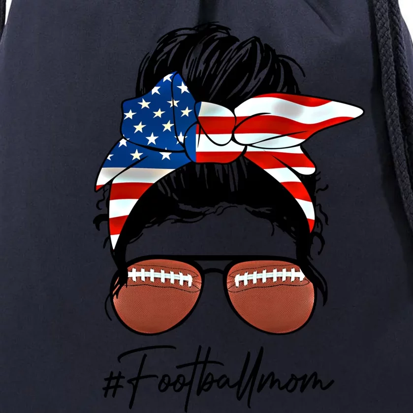 Football Mom Meaningful Gift American Flag Messy Bun Football Mom Gift Drawstring Bag