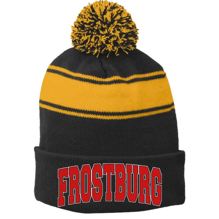 Frostburg Md Maryland Varsity Style Usa Stripe Pom Pom Beanie