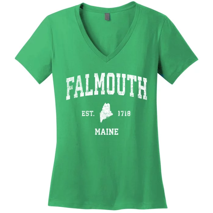 Falmouth Maine Me Vintage Sports Women's V-Neck T-Shirt