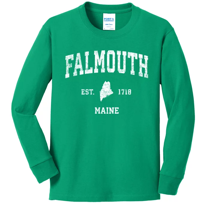 Falmouth Maine Me Vintage Sports Kids Long Sleeve Shirt