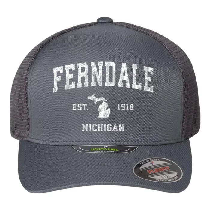 Ferndale Michigan Mi Vintage Athletic Sports Flexfit Unipanel Trucker Cap