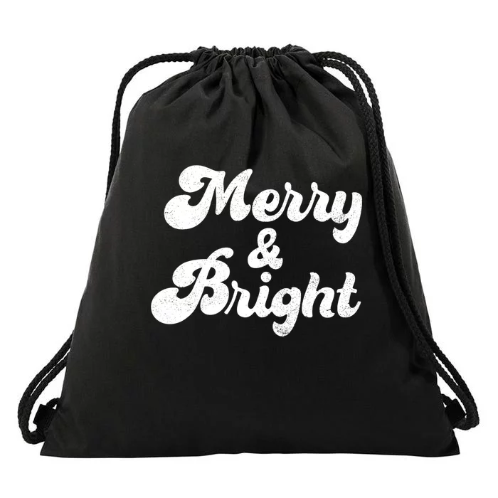 Family Matching Merry And Bright Christmas Top Drawstring Bag