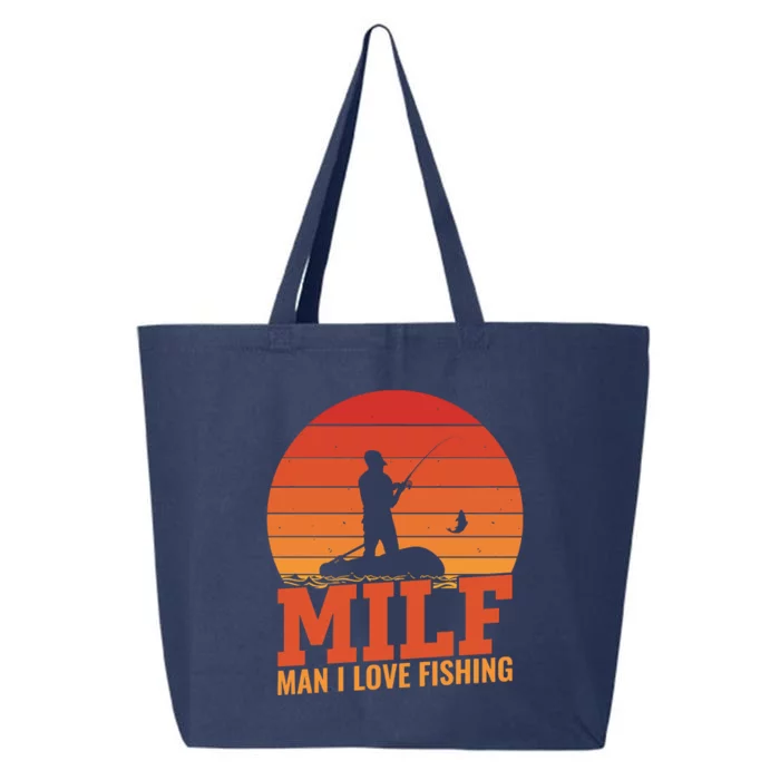 Funny MILF Man I Love Fishing Vintage Milf Fishing Shirt Dad Fisher 25L Jumbo Tote