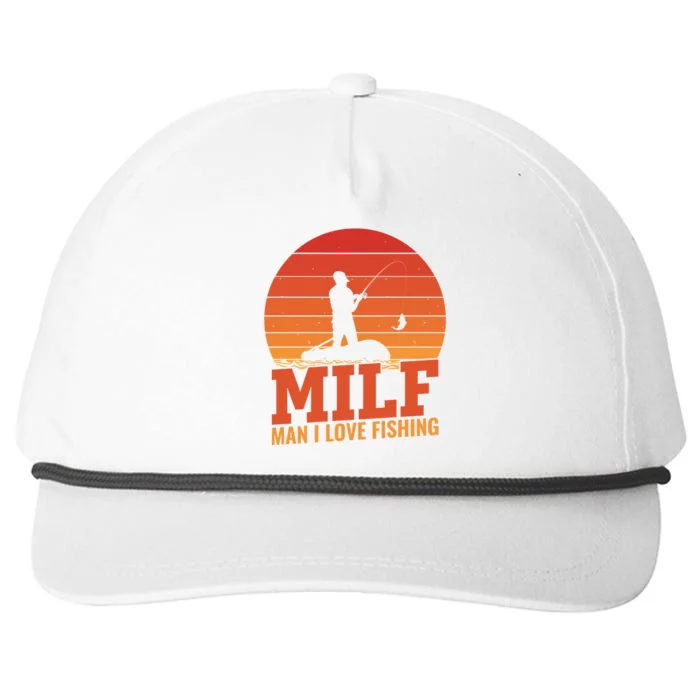 Funny MILF Man I Love Fishing Vintage Milf Fishing Shirt Dad Fisher Snapback Five-Panel Rope Hat