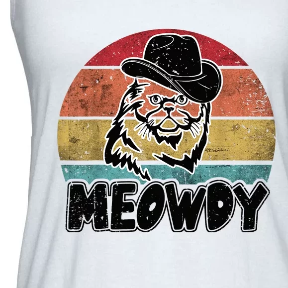 Funny Meowdy Meow & Howdy Mashup Country Music Cat Meme Fun Ladies Essential Flowy Tank