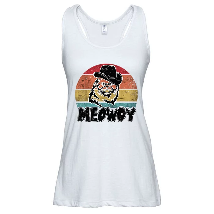 Funny Meowdy Meow & Howdy Mashup Country Music Cat Meme Fun Ladies Essential Flowy Tank