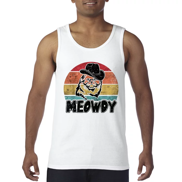 Funny Meowdy Meow & Howdy Mashup Country Music Cat Meme Fun Tank Top