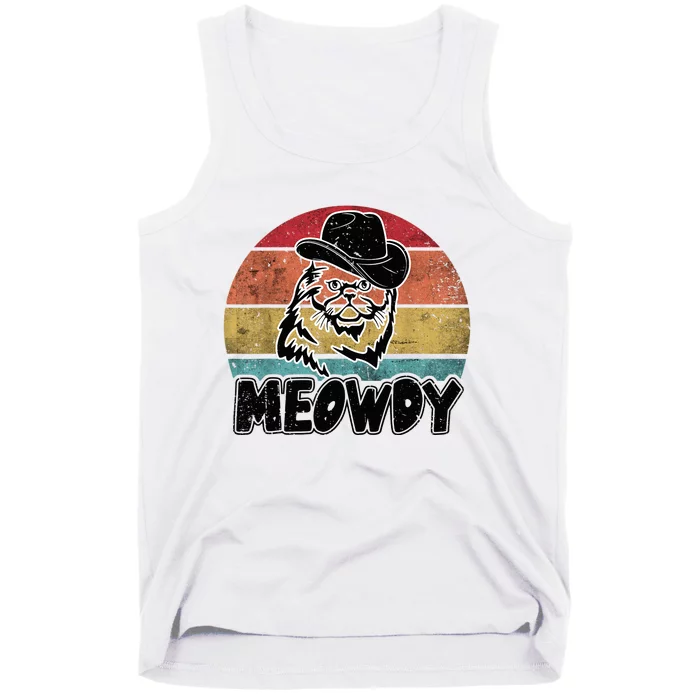 Funny Meowdy Meow & Howdy Mashup Country Music Cat Meme Fun Tank Top