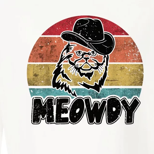 Funny Meowdy Meow & Howdy Mashup Country Music Cat Meme Fun Cropped Pullover Crew