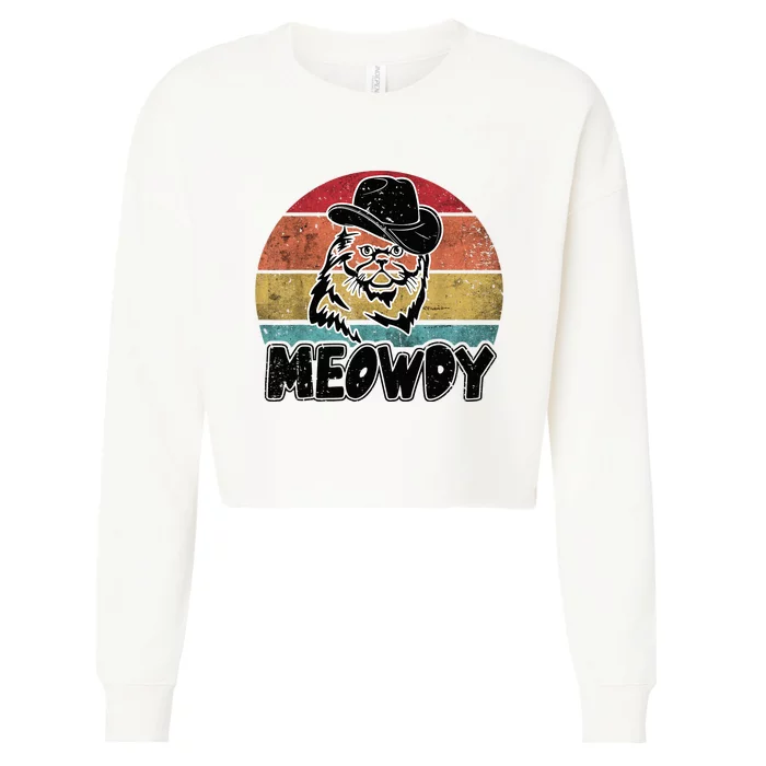 Funny Meowdy Meow & Howdy Mashup Country Music Cat Meme Fun Cropped Pullover Crew