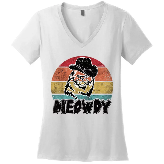 Funny Meowdy Meow & Howdy Mashup Country Music Cat Meme Fun Women's V-Neck T-Shirt