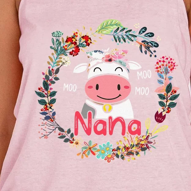 Funny Moo Nana Cute Cow Bow Tie Flowers Happy Mother's Day Women's Knotted Racerback Tank