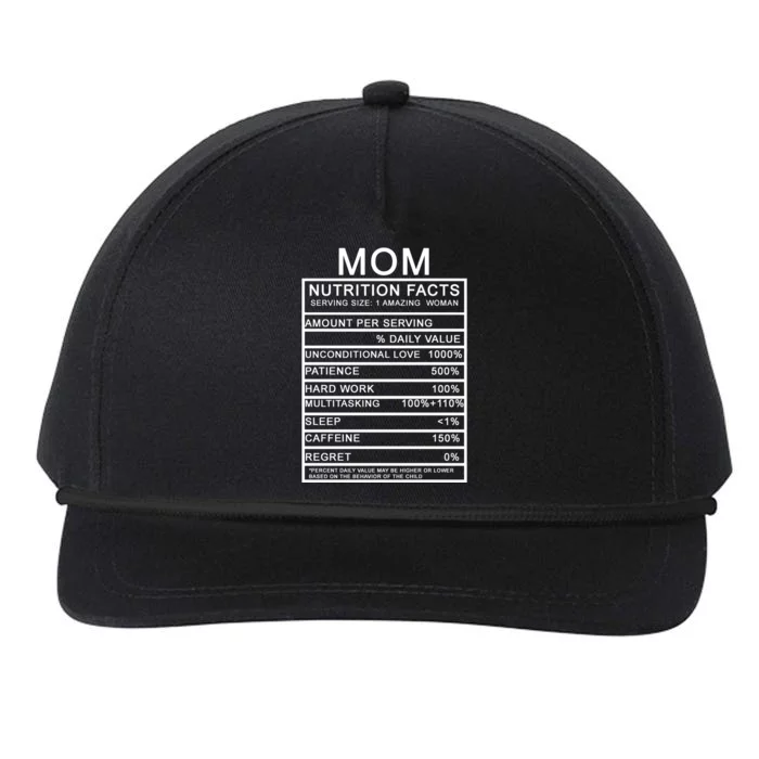 Funny Mom Nutrition Facts Snapback Five-Panel Rope Hat