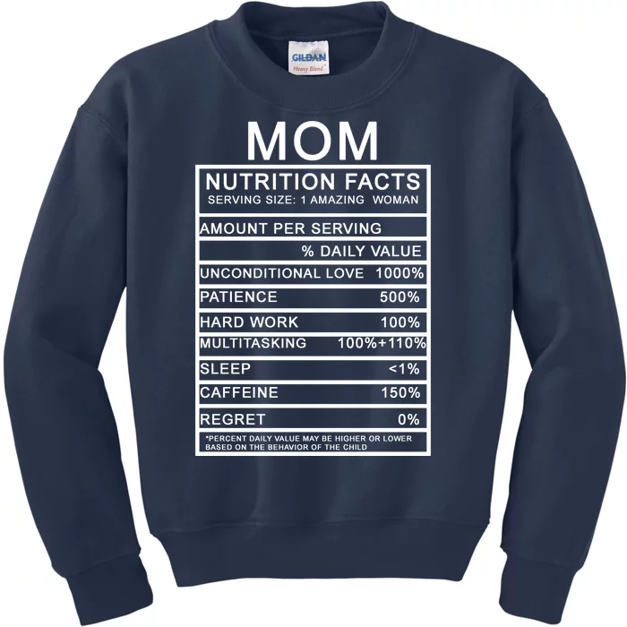 Funny Mom Nutrition Facts Kids Sweatshirt